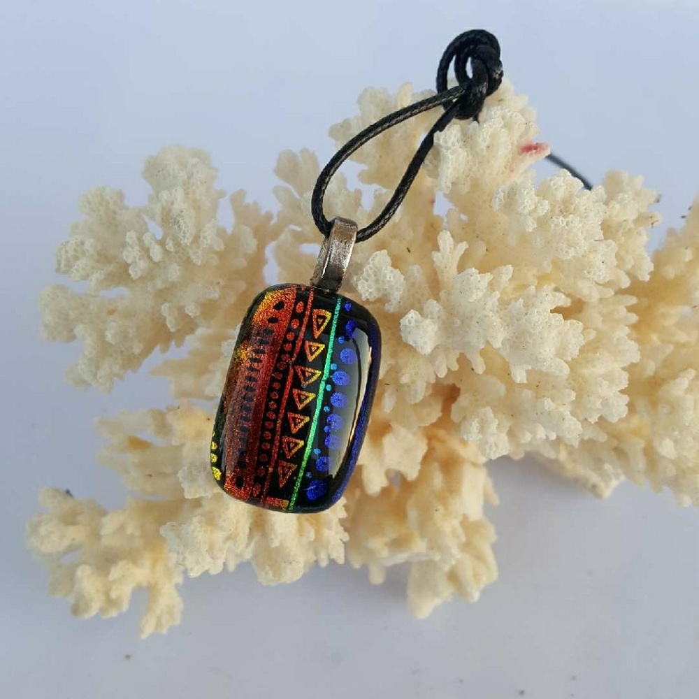 SOLD "Just Push Play" Dichroic Glass Necklace